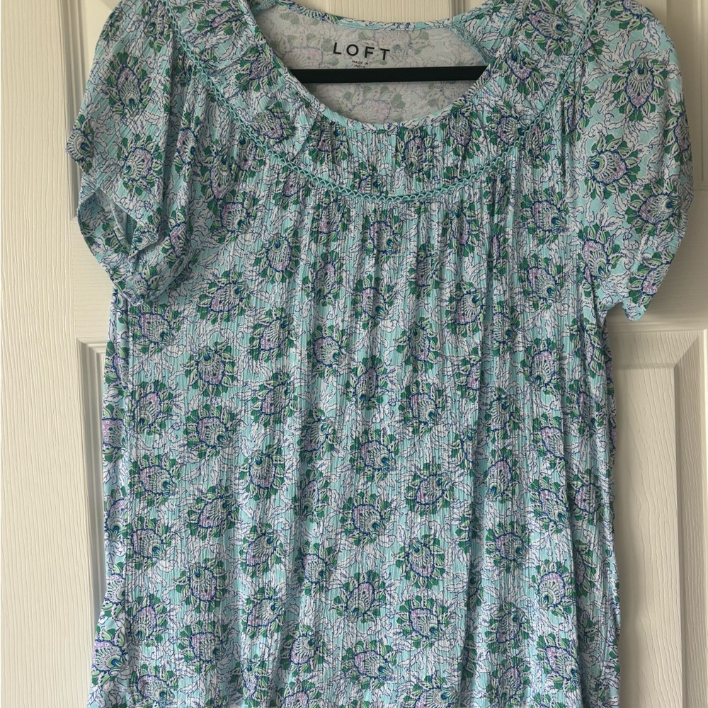 LOFT Light Blue Floral Blouse